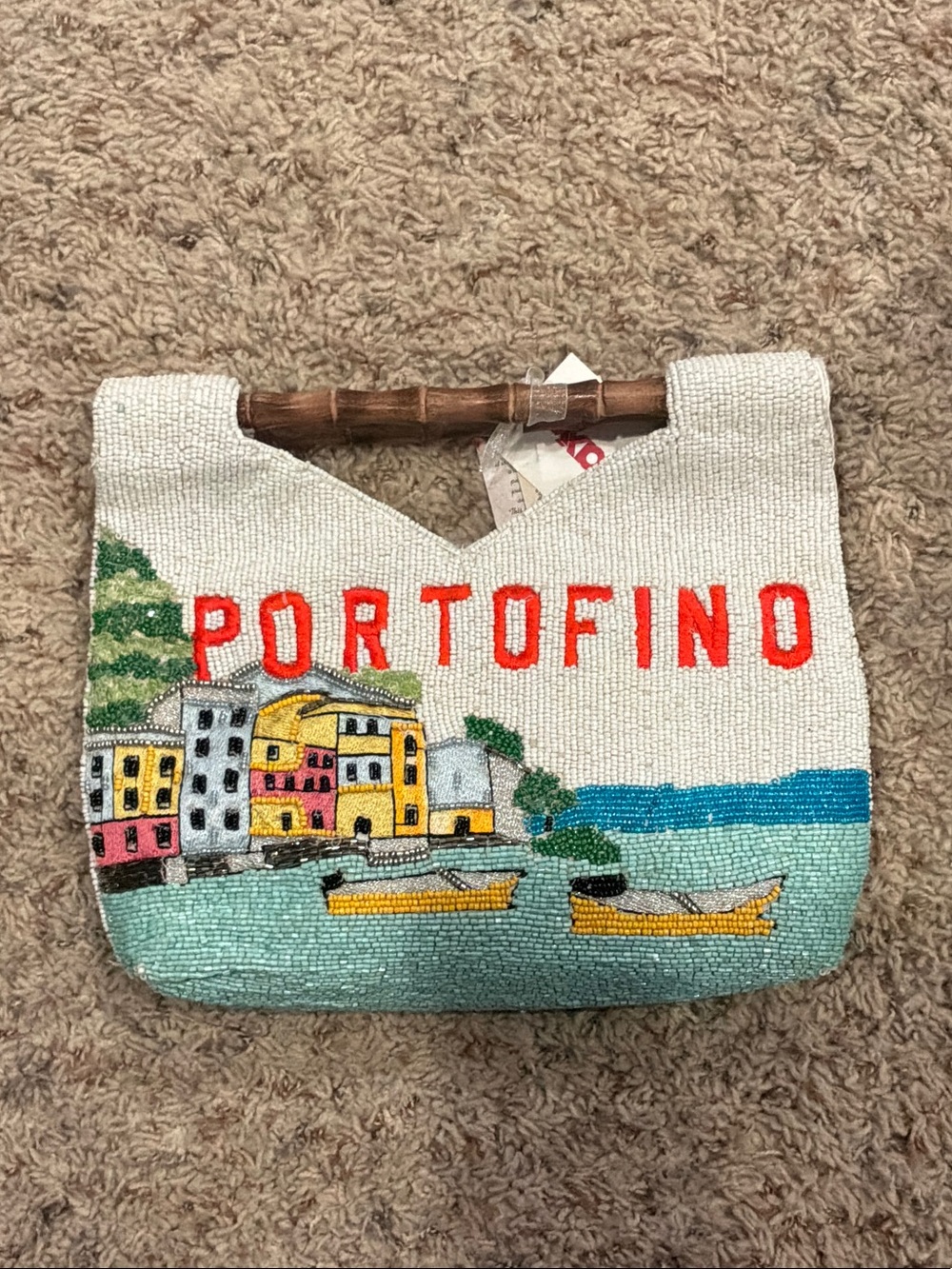 Portofino Beaded Purse With Bamboo Handle